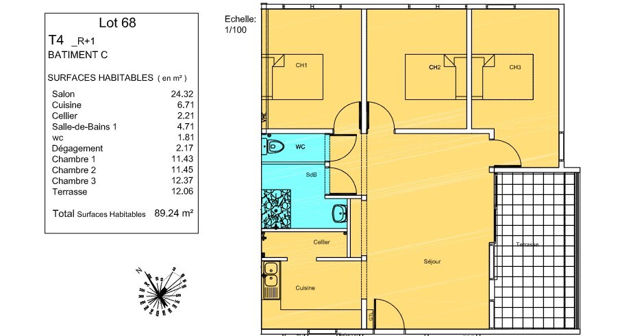 Appartement T4 Superficie  77 m2 avec 12.06 m2 de Terrasse Résidence sécurisée avec piscine — photo 3
