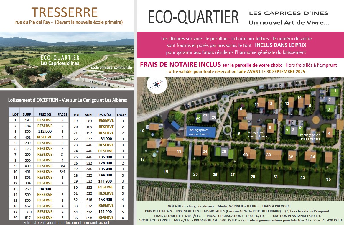 À vendre à Tresserre Eco-quartier Les Caprices d'Ines, terrains à bâtir à partir de 78 900 € ! — photo 2