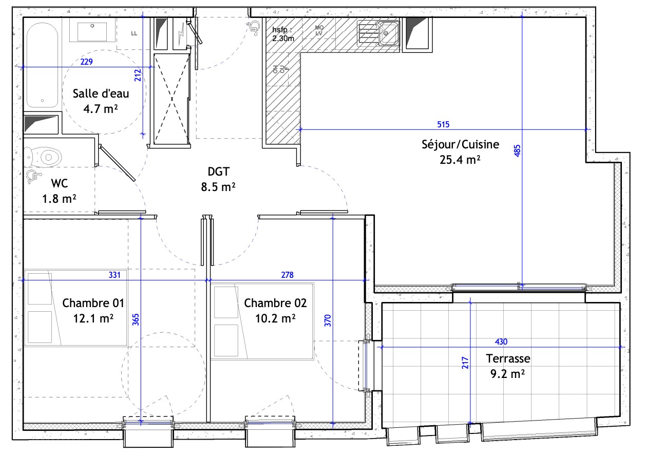 Appartement 3 Pièces (Séjour + 2 Chambres) 55 m2 dernier étage avec balcons — photo 2