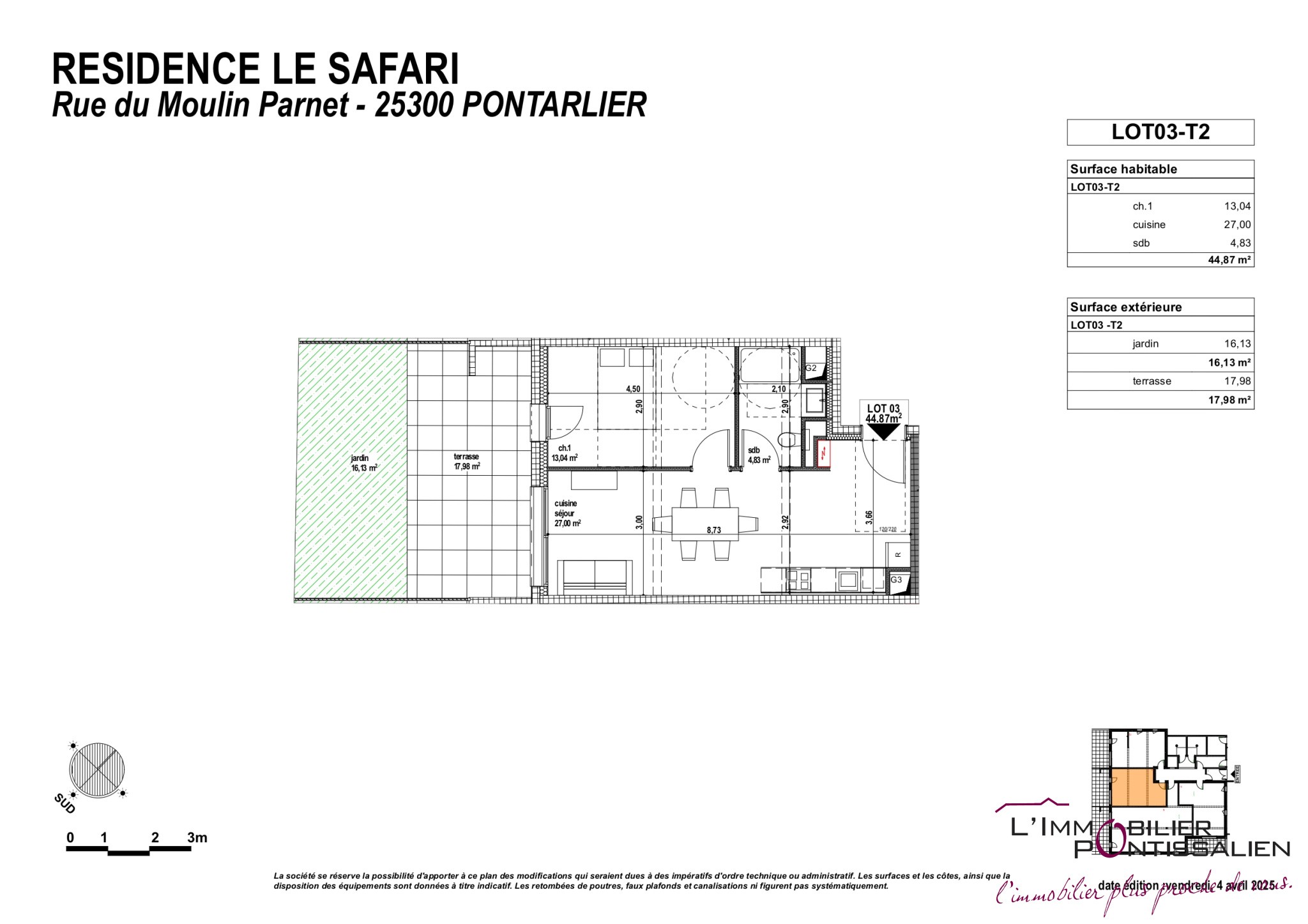 PONTARLIER - HYPER CENTRE : APPARTEMENT DE TYPE 2 AVEC TERRASSE ET JARDIN — photo 4