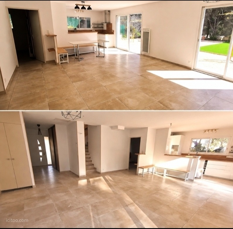 Terrasse aménagée pour se détendre, villa T4 à louer à Ventabren