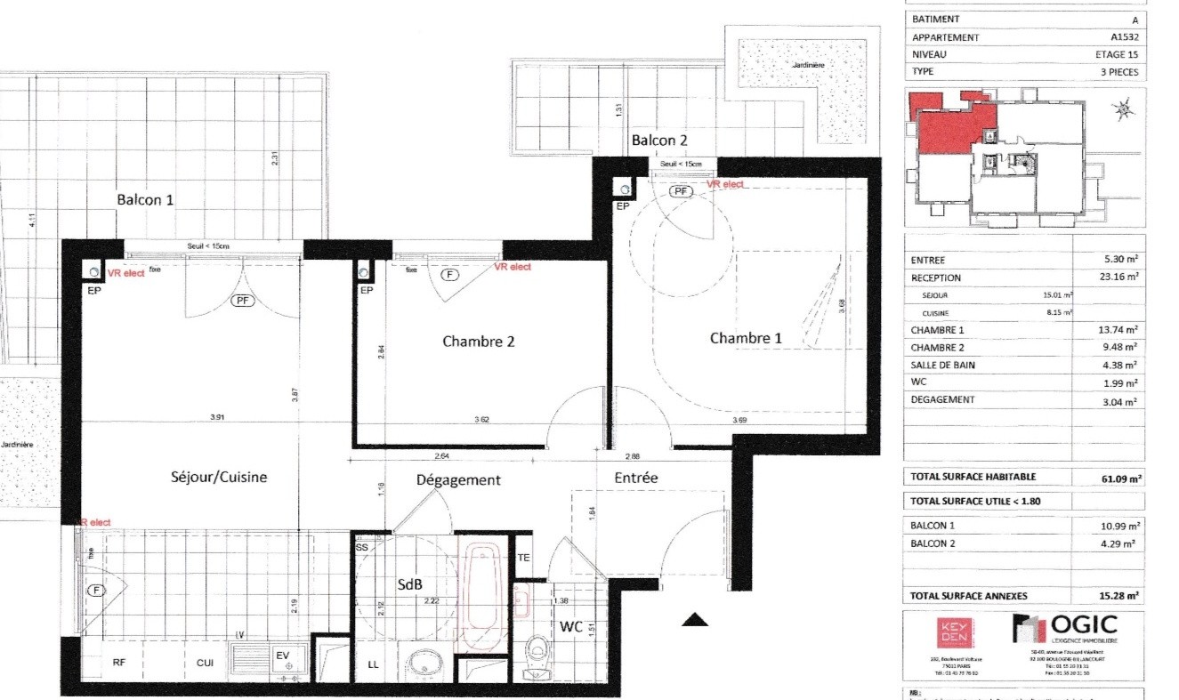ASNIERES SUR SEINES - 3 PIECES - 2 CHAMBRES - RESIDENCE PANORAMA — photo 16