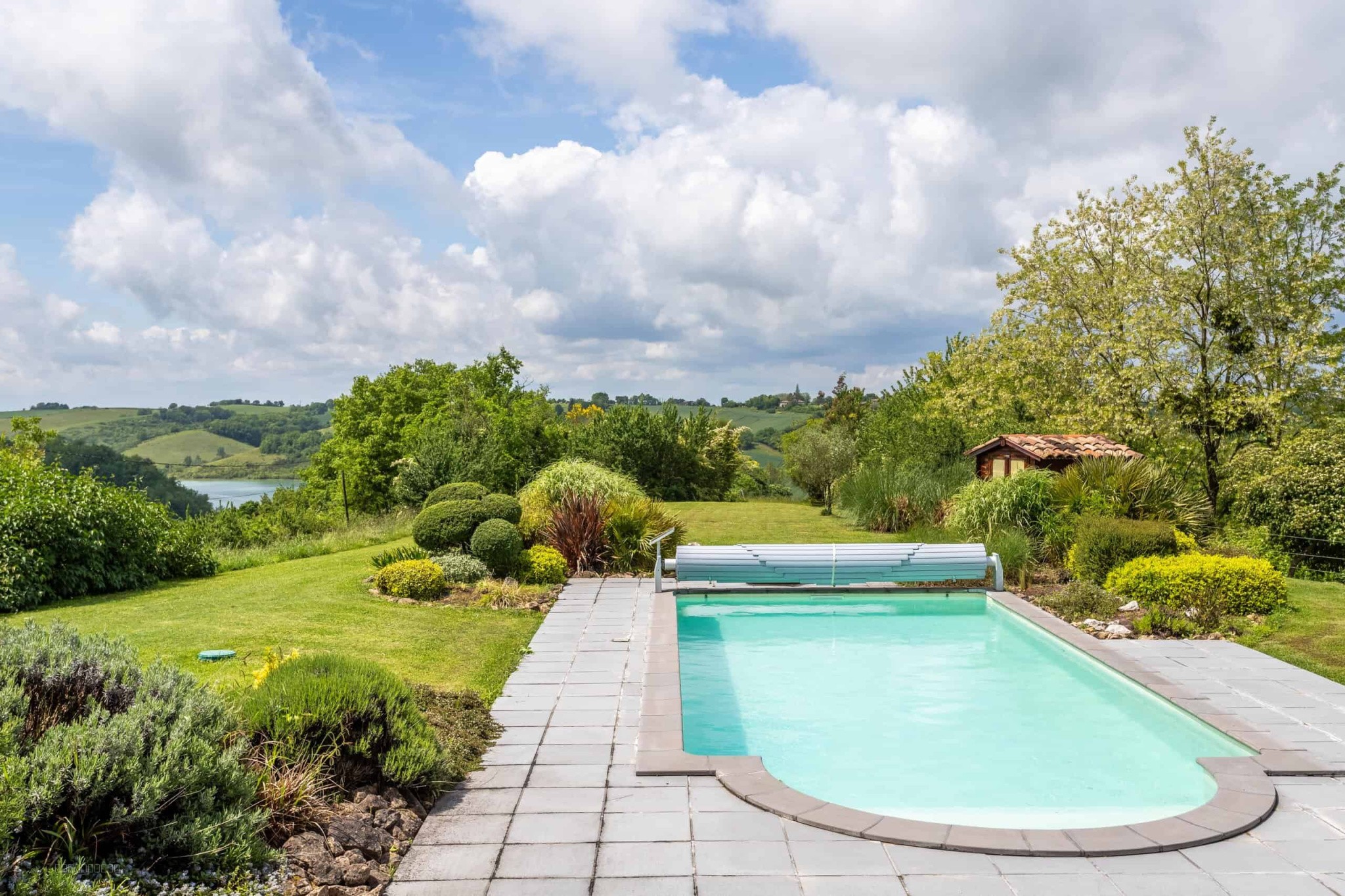 Country property with pool, land, outbuildings and view over a lake — photo 12